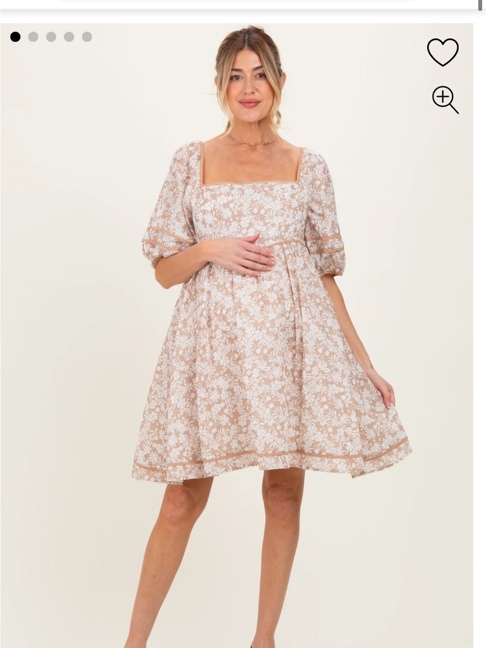 Pinkblush Tan Floral Square-Neck Puff Sleeve Dress